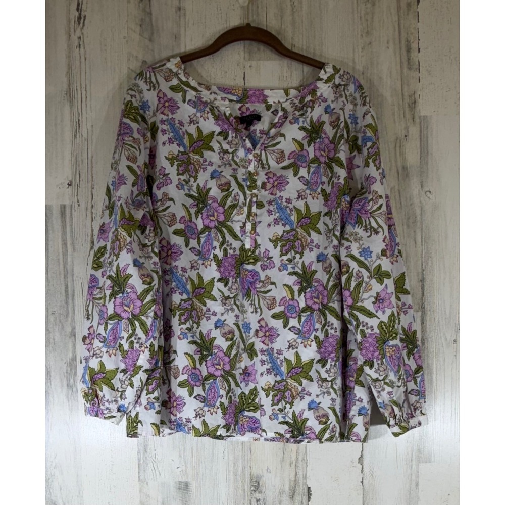 Talbots Popover Top 2XP Floral Lightweight Cotton Split Neck Boho Garden Cottage